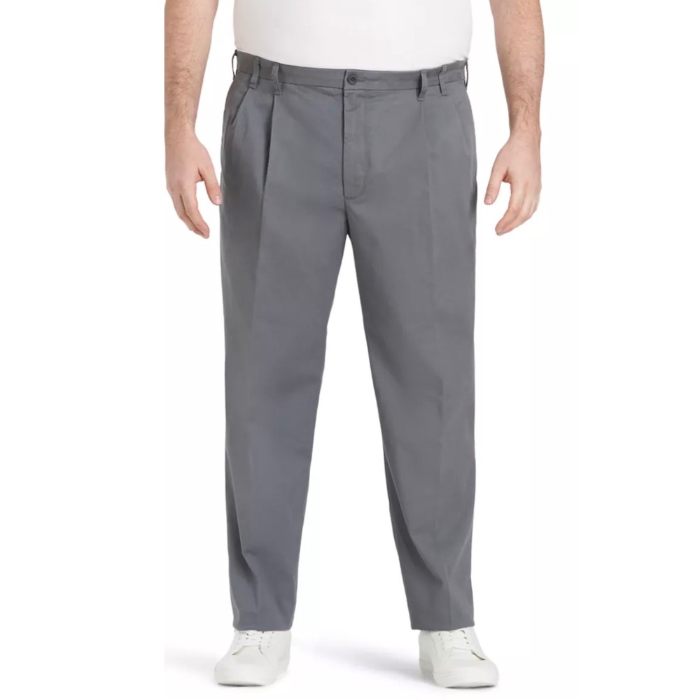 Izod Mens Performance Plus Stretch Chino Pants Gray Big & Tall 48x32 New
